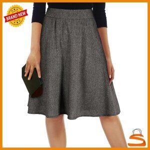 Tweed High Waisted A-Line Pleated Midi Skirt with Pockets